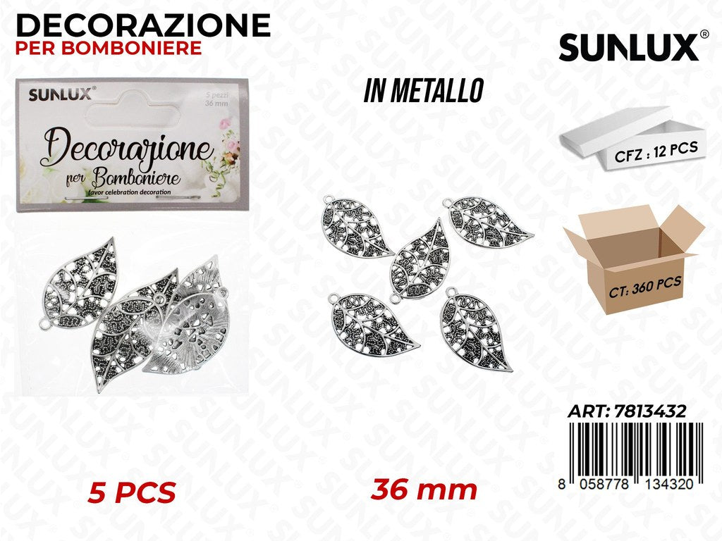Sunlux Dec. Bomb. Metallo Foglia 5PCS 36MM
