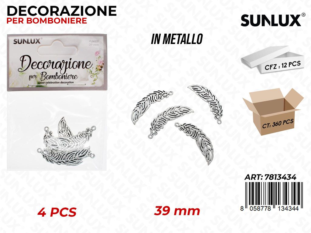 Sunlux Dec. Bomb. Metallo Piuma 4PCS 39MM