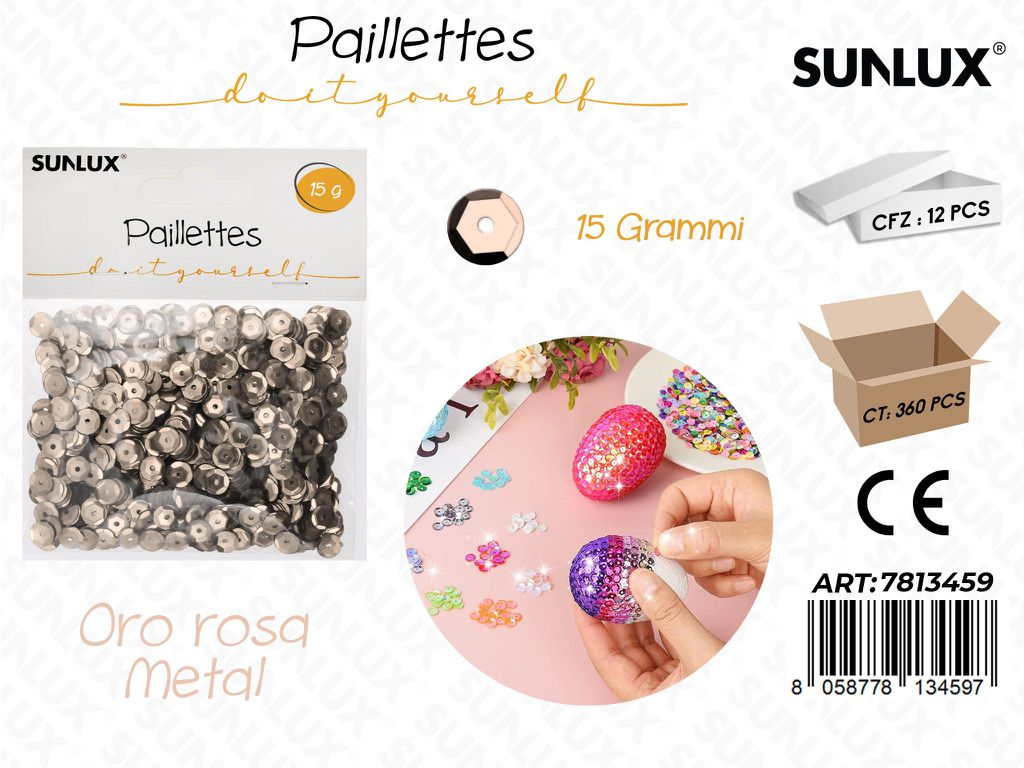 Sunlux Paillettes Oro Rosa Metal 15GR / Pz da 12