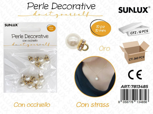 Sunlux Perle Dec. c/ Ochhiello Oro 10PCS 10MM