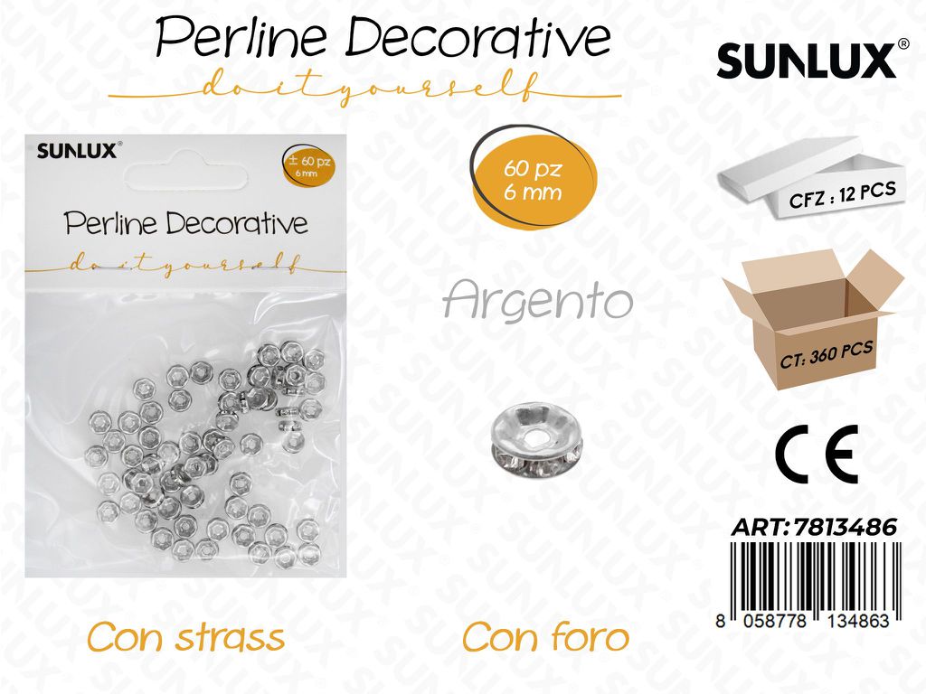 Sunlux Perline Dec. c/ Foro Arg. 60PCS 6MM/ Pz da 12