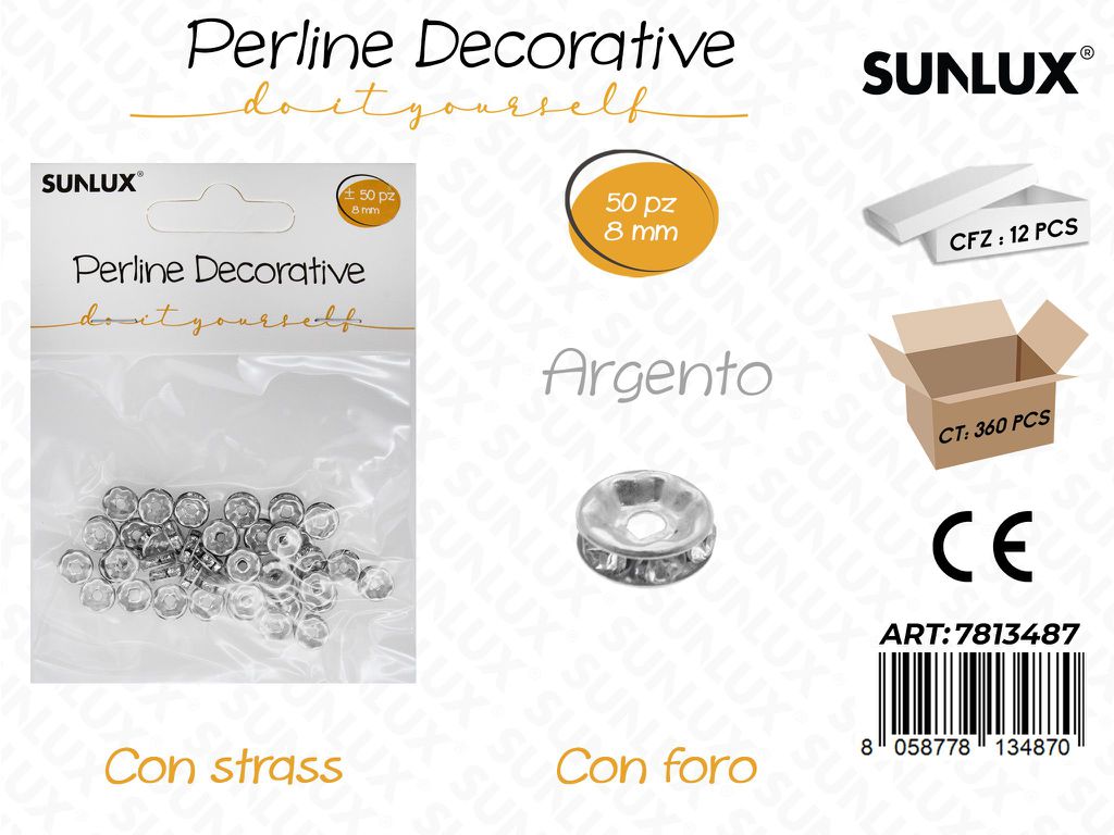 Sunlux Perline Dec. c/ Foro Arg. 50PCS 8MM/ Pz da 12