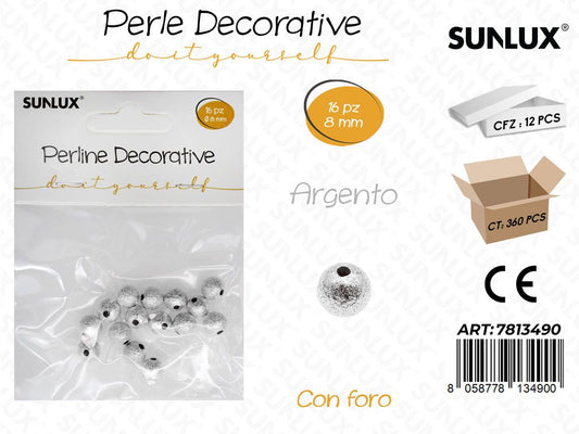 Sunlux Perline Dec. c/ Foro Arg. 16PCS 8MM