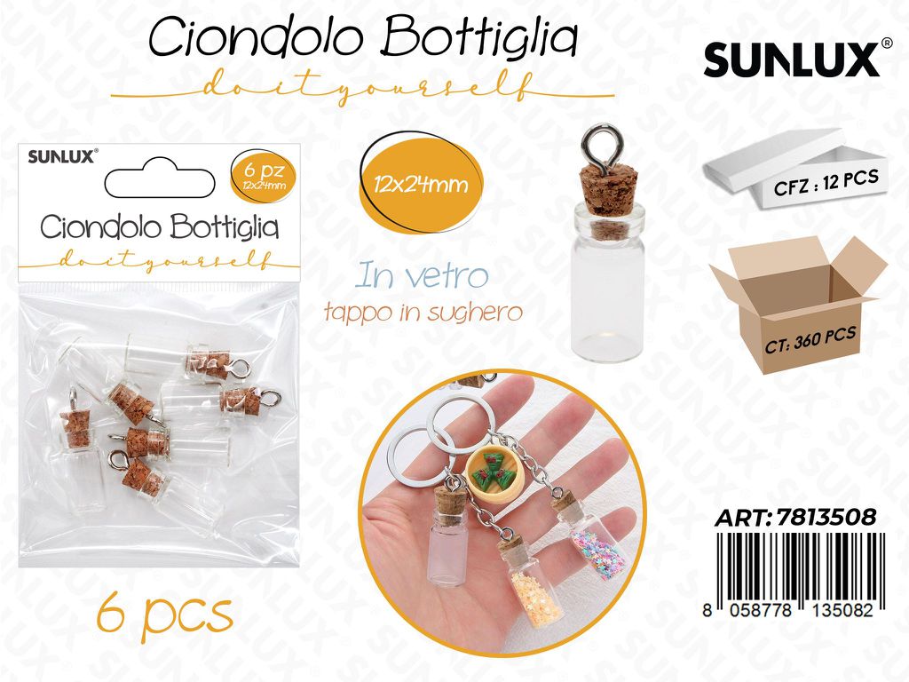 Sunlux Ciondolo Bottiglia Vetro 6PCS 12*24MM