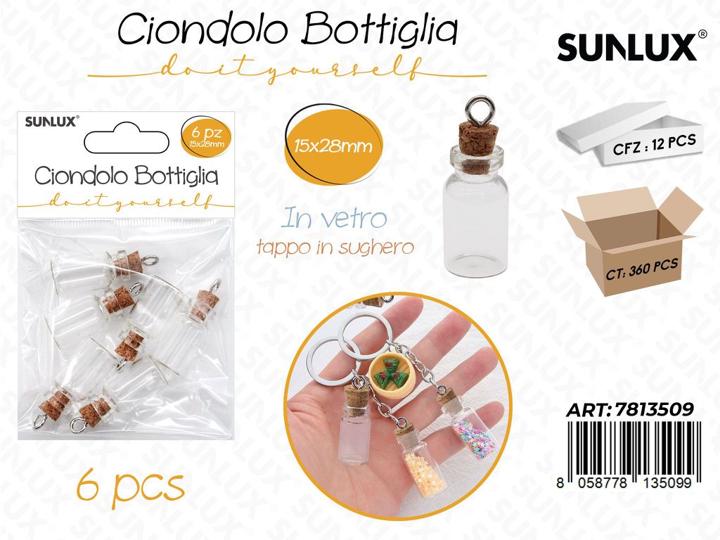 Sunlux Ciondolo Bottiglia Vetro 6PCS 15*28MM