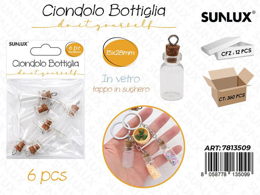 Sunlux Ciondolo Bottiglia Vetro 6PCS 15*28MM