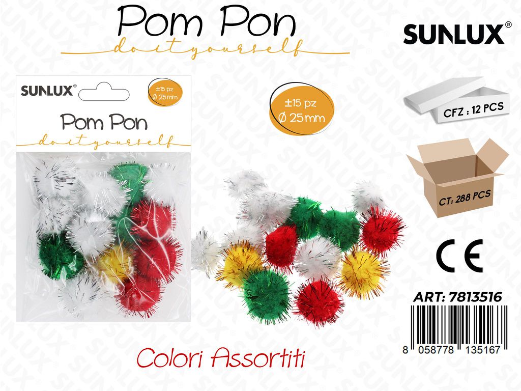 Sunlux Pom Pon Col. Ass. 15PCS D.25MM