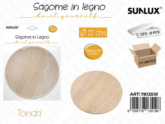 Sunlux Sagoma in Legno Tonda D.12CM*5MM