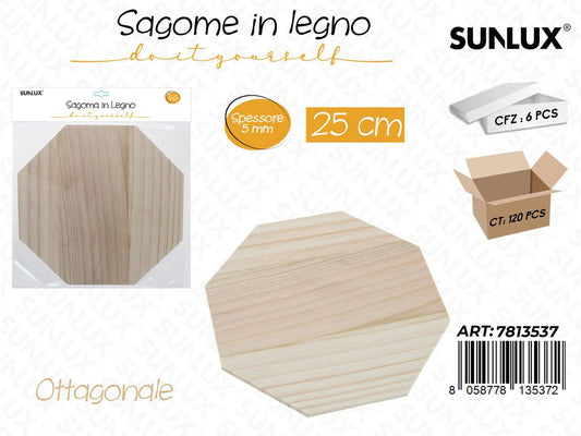Sunlux Sagoma in Legno Ottagonale 25CM*5MM