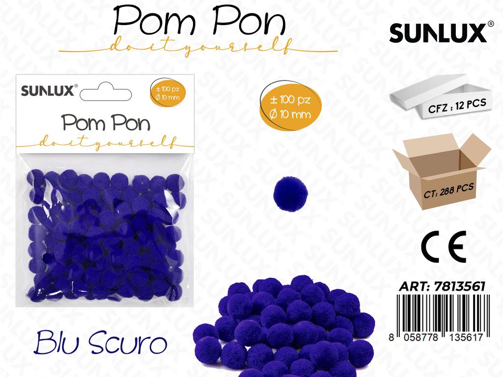 Sunlux Pom Pon Blu Scuro 100PCS D.10MM
