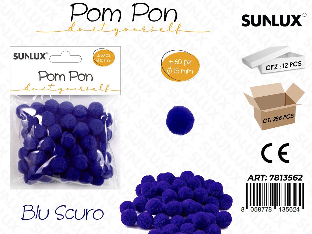 Sunlux Pom Pon Blu Scuro 60PCS D.15MM