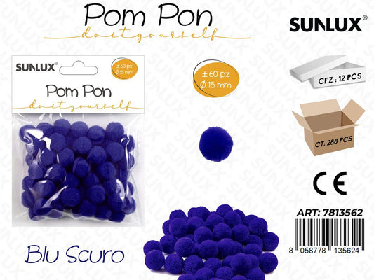 Sunlux Pom Pon Blu Scuro 60PCS D.15MM