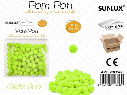 Sunlux Pom Pon Giallo Fluo 100PCS D.10MM