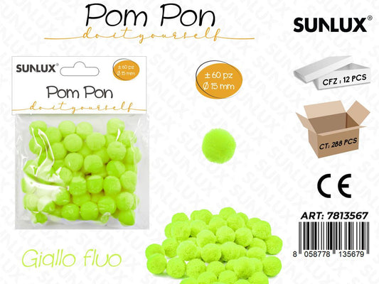 Sunlux Pom Pon Giallo Fluo 60PCS D.15MM
