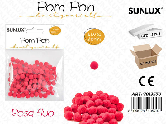 Sunlux Pom Pon Rosa Fluo 100PCS D.8MM