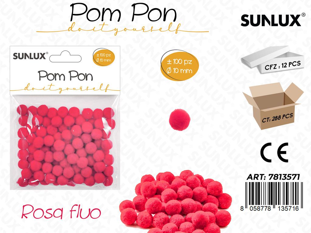 Sunlux Pom Pon Rosa Fluo 100PCS D.10MM