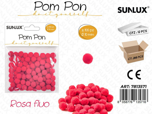 Sunlux Pom Pon Rosa Fluo 100PCS D.10MM