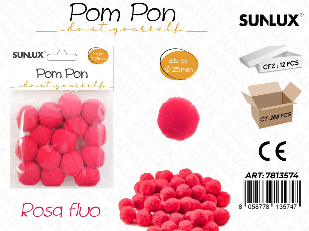 Sunlux Pom Pon Rosa Fluo 15PCS D.25MM
