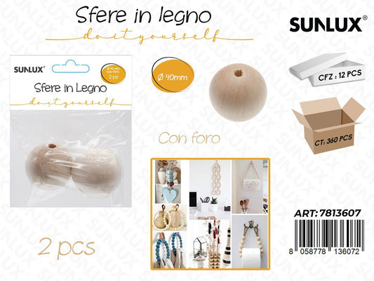 Sunlux Sfere in Legno c/Foro 2PCS 40MM