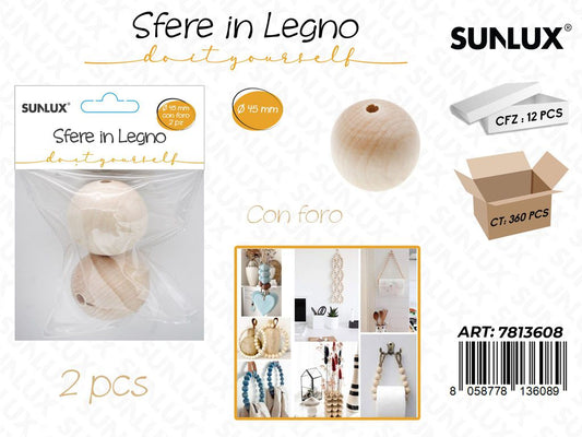 Sunlux Sfere in Legno c/Foro 2PCS 45MM