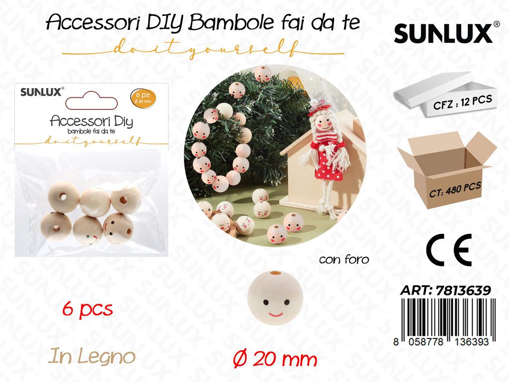 Sunlux Bambole Fai da Te Legno 6PCS 20MM