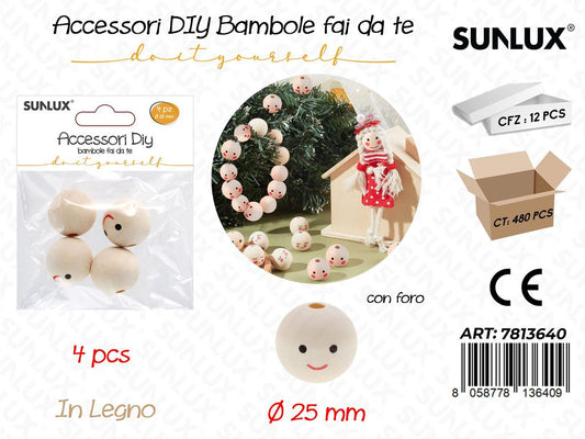 Sunlux Bambole Fai da Te Legno 4PCS 25MM
