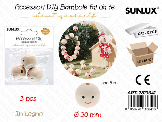 Sunlux Bambole Fai da Te Legno 3PCS 30MM