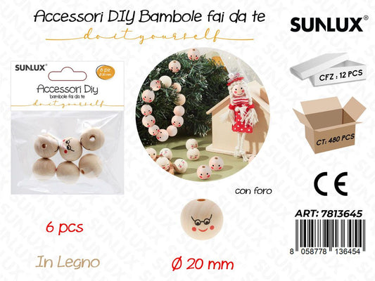 Sunlux Bambole Fai da Te Legno 6PCS 20MM