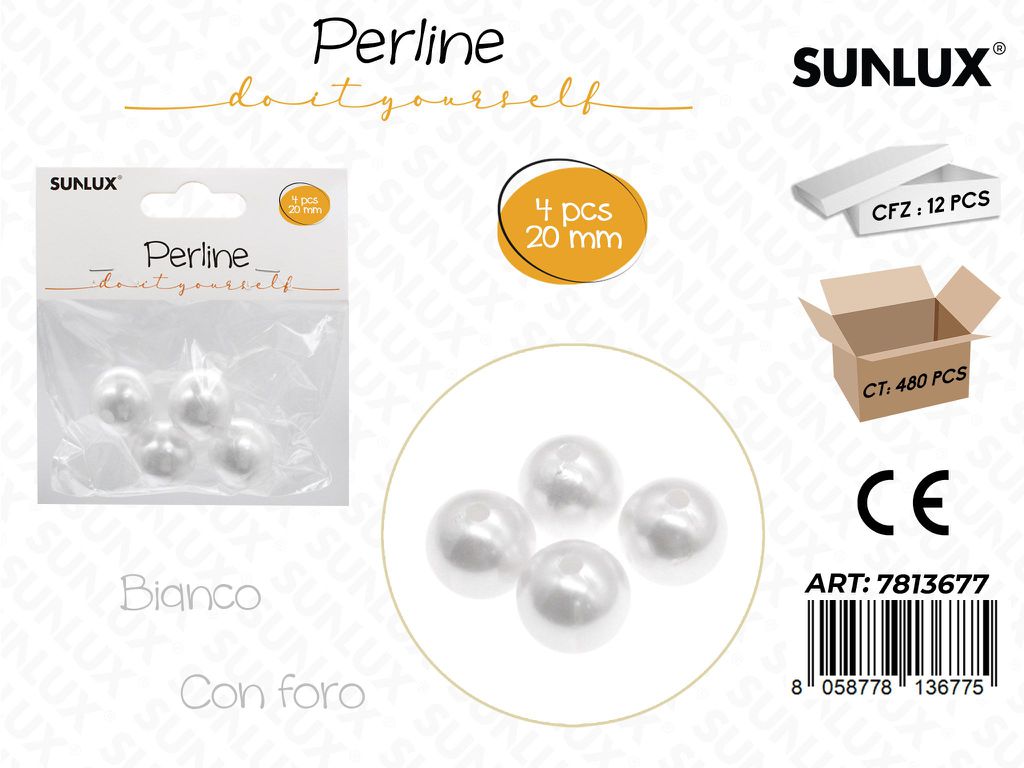 Sunlux Perline Bia. c/ Foro 4PCS 20MM