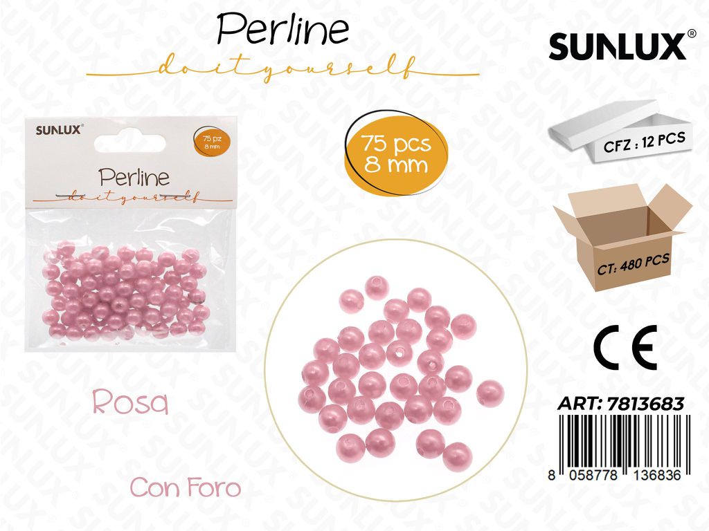 Sunlux Perline Rosa c/ Foro 75PCS 8MM