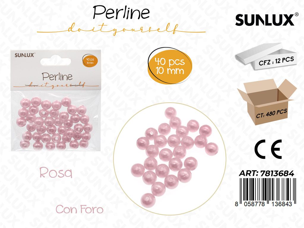 Sunlux Perline Rosa c/ Foro 40PCS 10MM