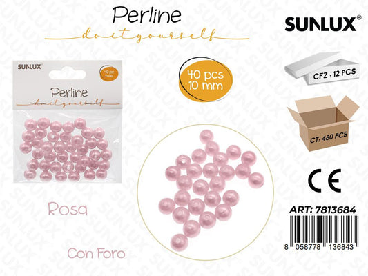 Sunlux Perline Rosa c/ Foro 40PCS 10MM