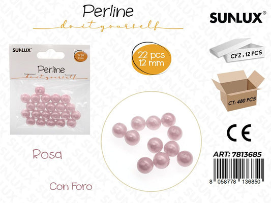 Sunlux Perline Rosa c/ Foro 22PCS 12MM