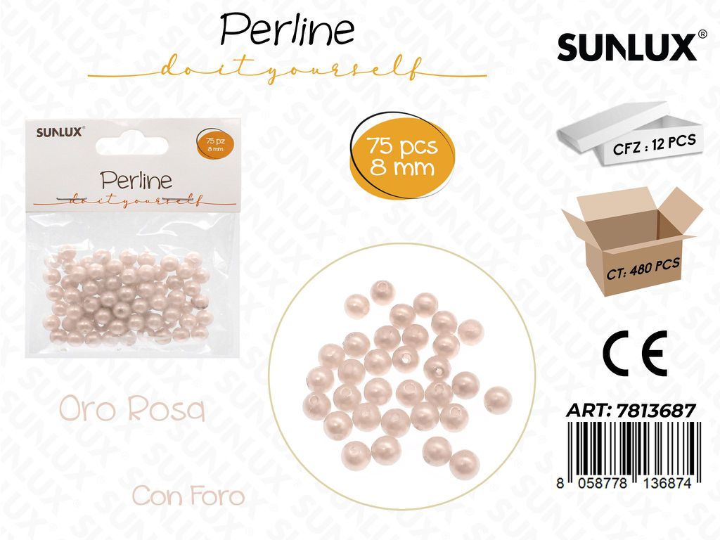 Sunlux Perline Oro Rosa c/ Foro 75PCS 8MM