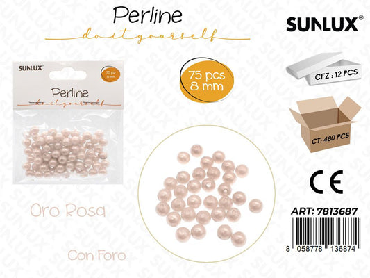 Sunlux Perline Oro Rosa c/ Foro 75PCS 8MM