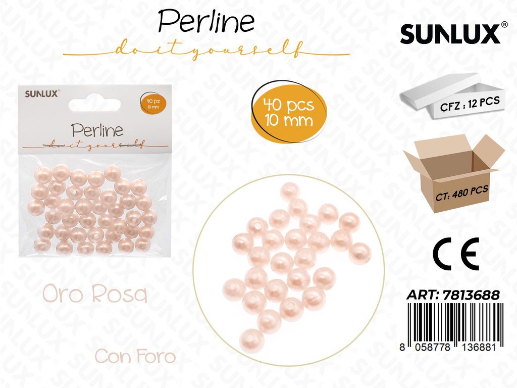 Sunlux Perline Oro Rosa c/ Foro 40PCS 10MM
