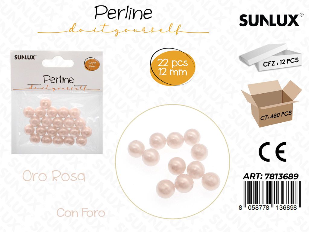 Sunlux Perline Oro Rosa c/ Foro 22PCS 12MM