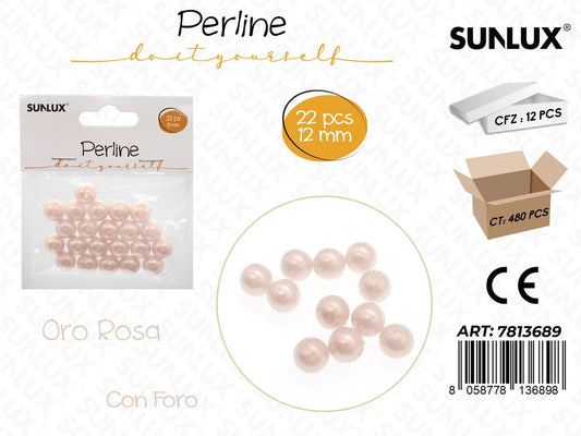 Sunlux Perline Oro Rosa c/ Foro 22PCS 12MM