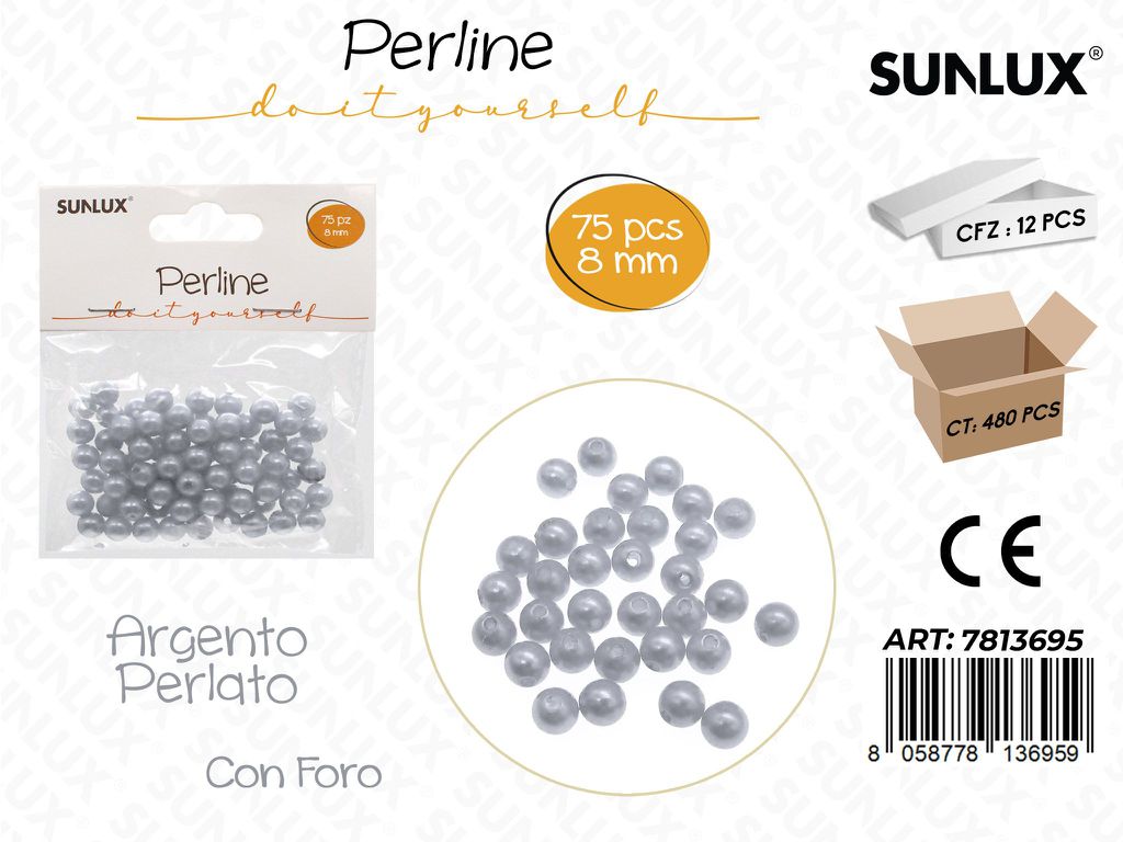 Sunlux Perline Arg. Perl. c/ Foro 75PCS 8MM