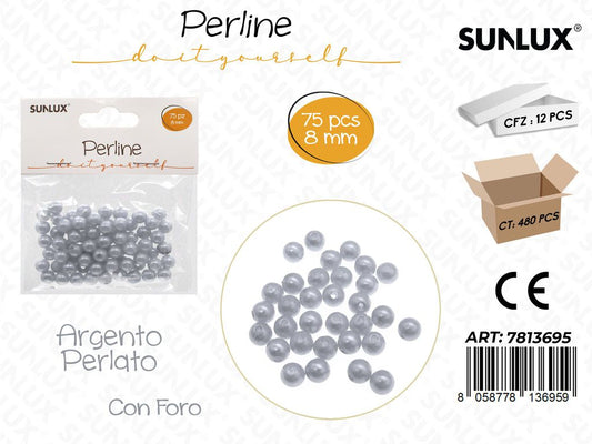Sunlux Perline Arg. Perl. c/ Foro 75PCS 8MM
