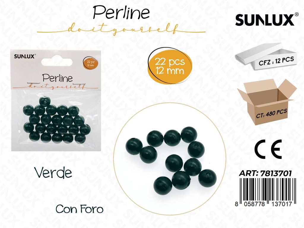 Sunlux Perline Verde c/ Foro 22PCS 12MM