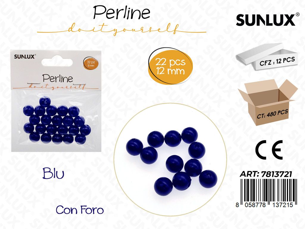 Sunlux Perline Blu c/ Foro 22PCS 12MM