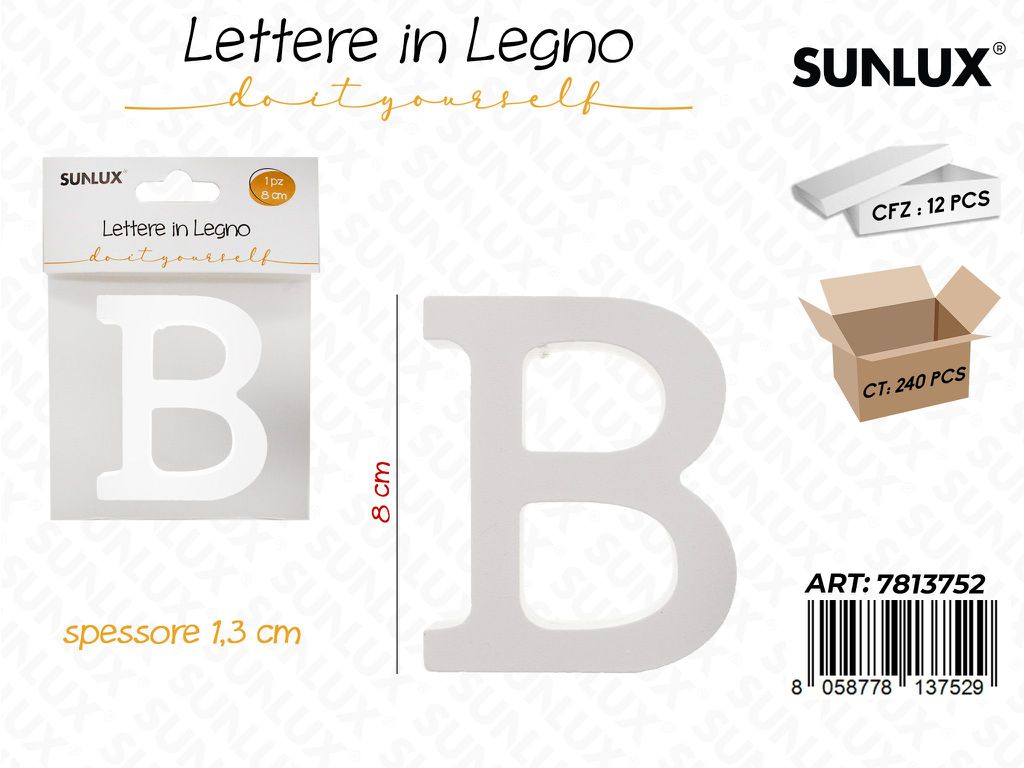 Sunlux Lettera B in Legno 8*1.3CM