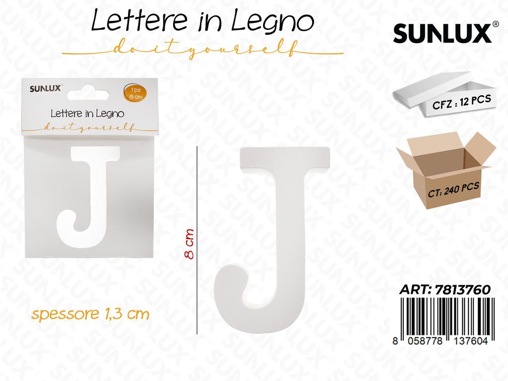 Sunlux Lettera J in Legno 8*1.3CM