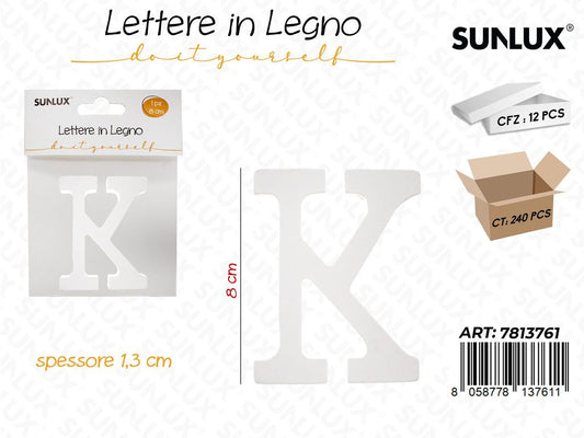 Sunlux Lettera K in Legno 8*1.3CM