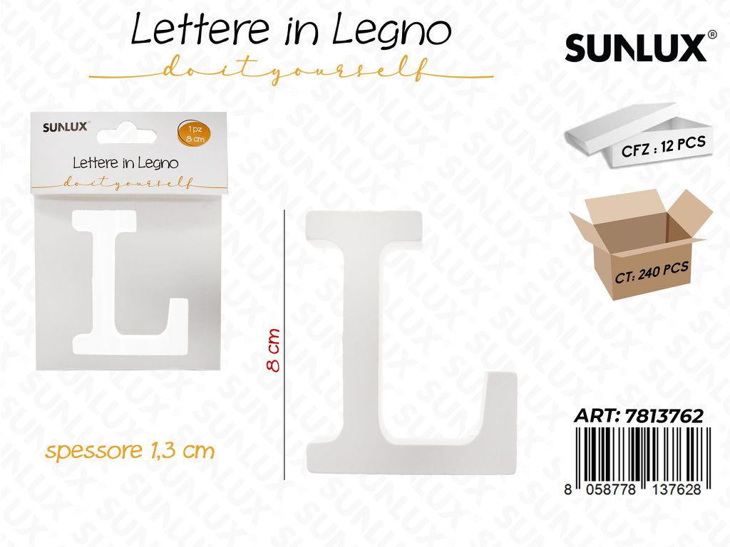 Sunlux Lettera L in Legno 8*1.3CM