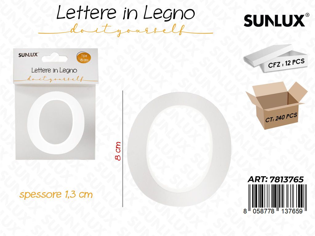 Sunlux Lettera o in Legno 8*1.3CM