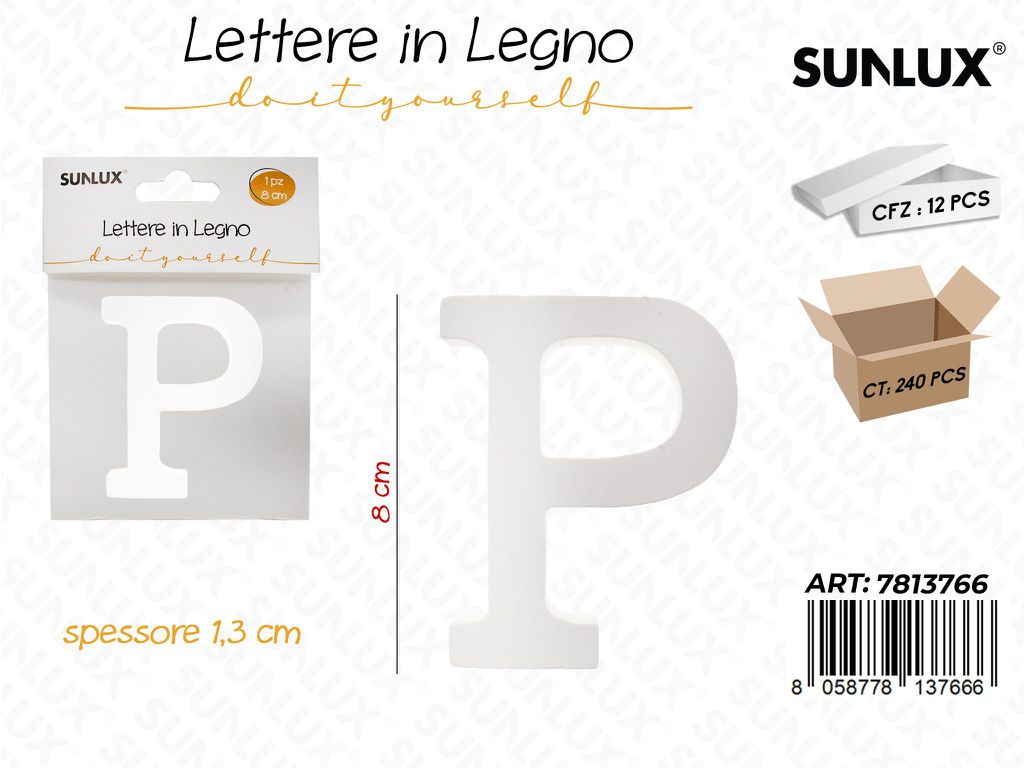 Sunlux Lettera P in Legno 8*1.3CM