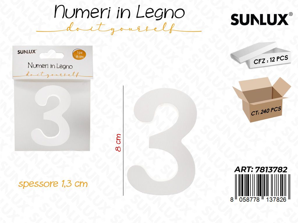 Sunlux Numero 3 in Legno 8*1.3CM