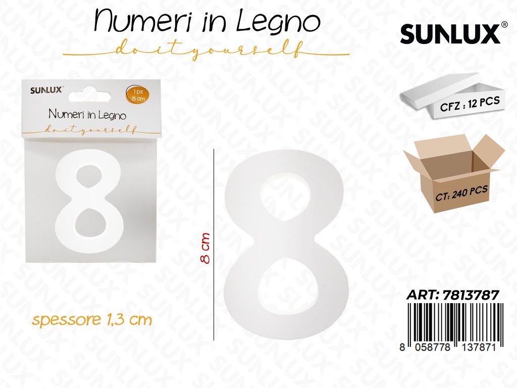 Sunlux Numero 8 in Legno 8*1.3CM